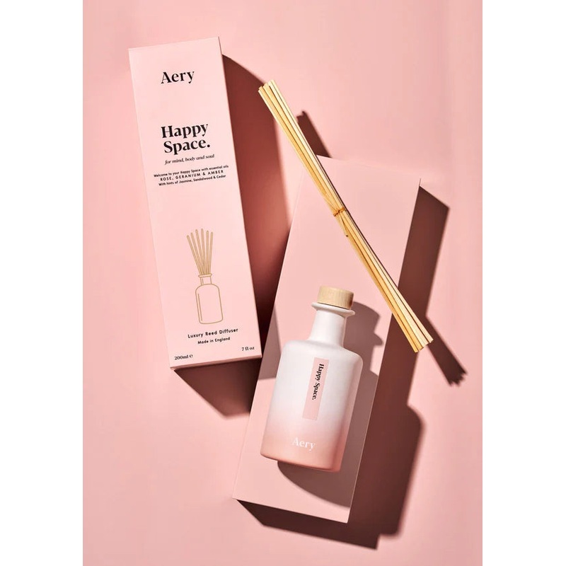 Happy Space Reed Diffuser – Rose Geranium and Amber – Aery Living