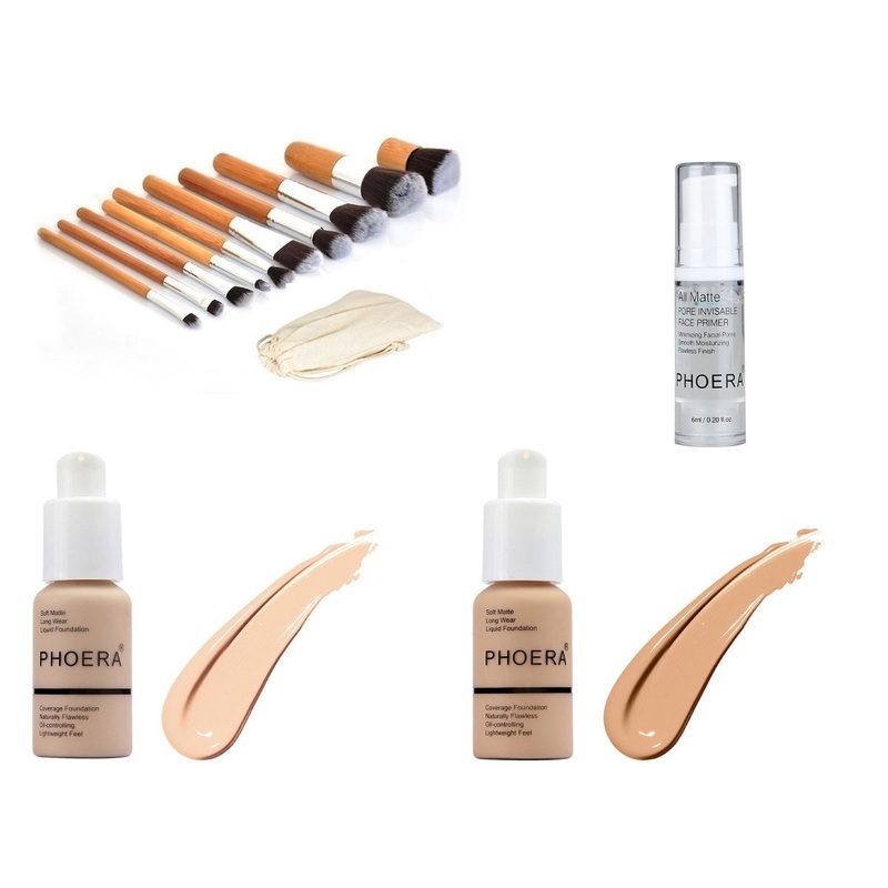 Phoera Foundation & Primer 6ml Bamboo Brush Set (Nude & Buff Beige)