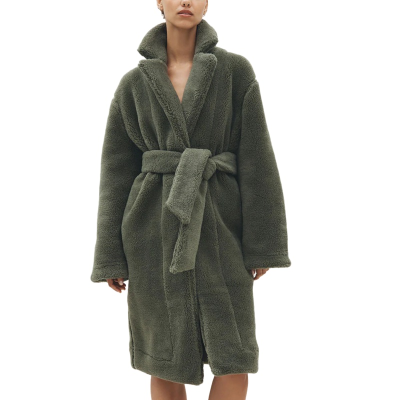 Merino Knit Fleece Bath Robe – Unisex – Olive Grove – XS/S